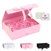 Pink Gift Box, Luxury Magnetic Gift Box with Lid Ribbon Greeting Card Shredded Paper, Gift Packaging Box for Present Birthday Wedding Anniversary Festival